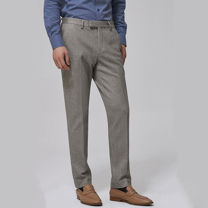 秋冬季毛呢条纹商务休闲裤男士修身直筒西装裤垂坠感时尚厚款西裤