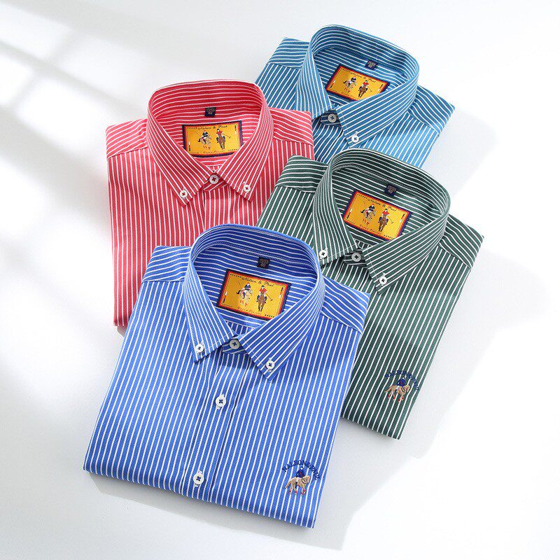 2025春季新款碳素保罗磨毛衬衫男士条纹纯棉长袖百搭休闲衬衣男潮