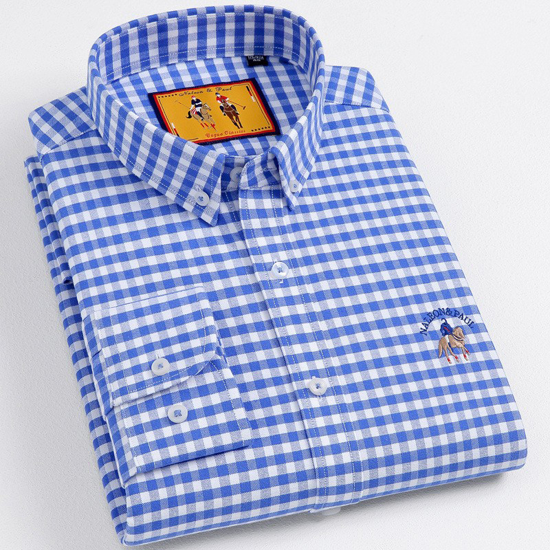 2025春季新款保罗格子衬衫男士纯棉长袖衬衣中青年全棉休闲男装潮