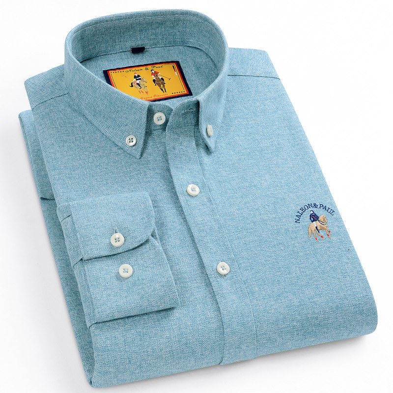 2025秋季保罗男式长袖衬衫纯棉磨毛中年男装休闲衬衣免烫舒适透气