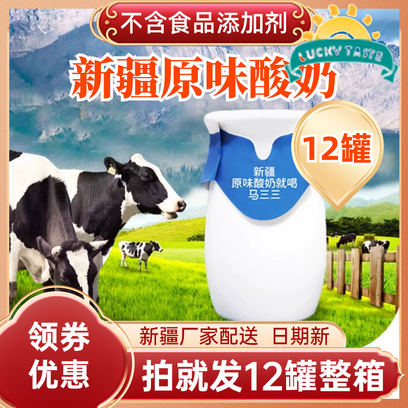 【12罐x180g】新疆原味酸奶无添加剂全脂风味发酵乳马三三酸奶