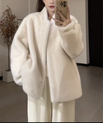 nancy立领仿水貂皮草外套