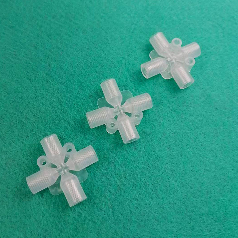 硬管塑料纯PP料半透明内螺纹四通塑料旋转接头1/4-28内牙四通接头