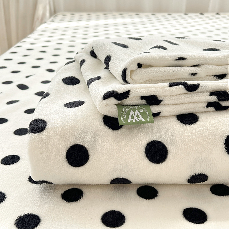 秋冬季ins黑白波点牛奶绒床单单件冬季加绒珊瑚绒被单法兰绒学生