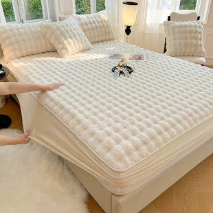 冬季白色加厚加绒牛奶绒床单床笠单件冬季加厚保暖床套防滑毛床罩