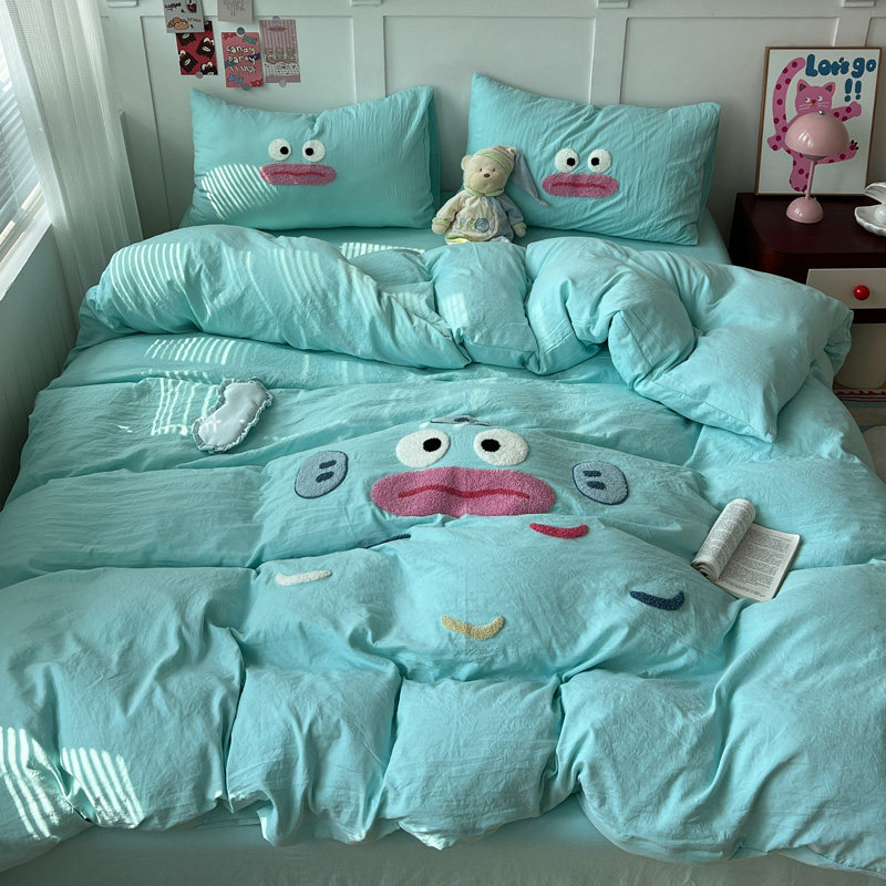 ins个性可爱小丑鱼毛巾绣水洗棉四件套非纯棉学生宿舍床单三件套4