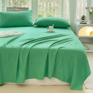 ins超柔绿色纯色水洗棉床单单件磨毛被单单品单人宿舍垫单人枕套