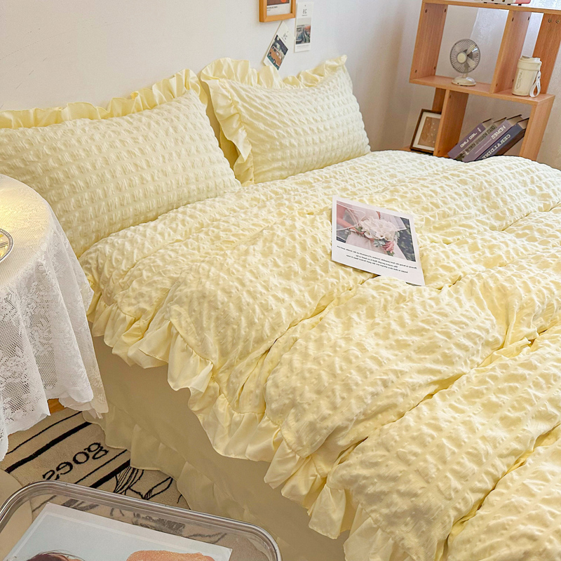 韩式ins奶油黄泡芙少女心四件套1.8公主风学生单人被套床单三件套