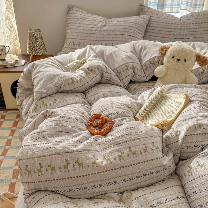北欧风可爱小鹿色织水洗棉被套单件非全棉被罩150x200x230四件套,床上用品,被套,淘宝优惠券,粉丝福利购,淘宝优惠卷