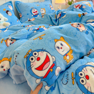 冬季哆啦A梦牛奶绒保暖四件套双面珊瑚绒被套宿舍加绒床单三件套4