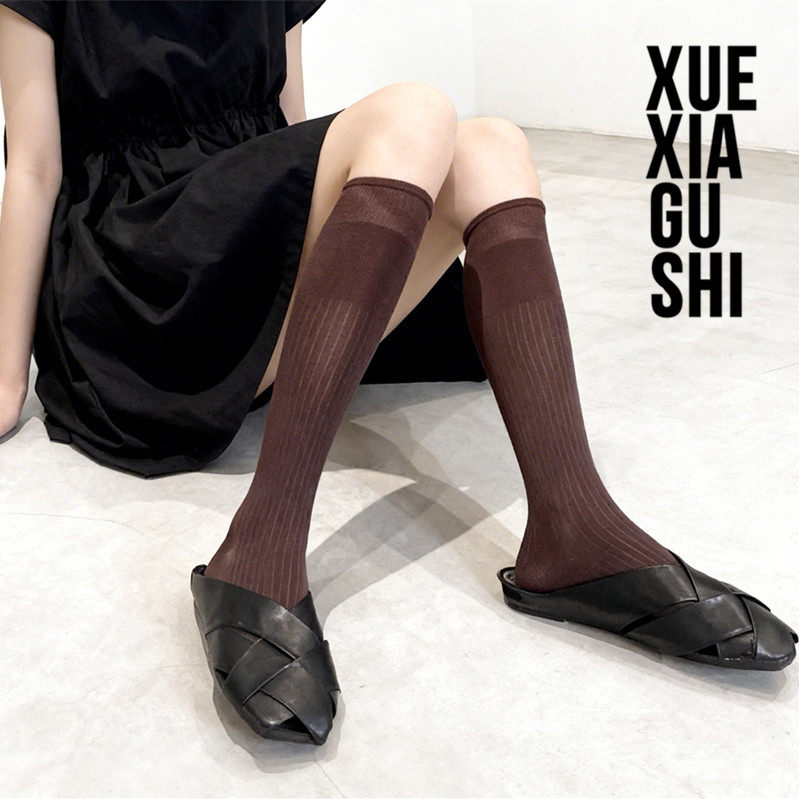 高级感~绵羊毛条纹薄款小腿袜女