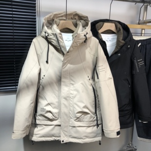 连帽羽绒服男冬季中长款2023新款韩版潮流帅气加厚白鸭绒男士外套
