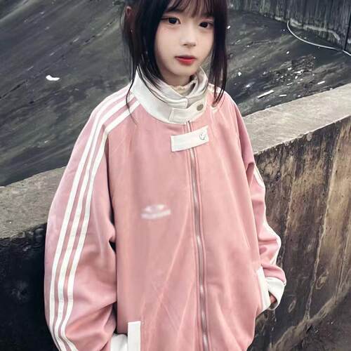 麂皮绒棒球服女2024秋季复古夹克