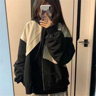 飞行员复古撞色棒球服外套女秋情侣小个子宽松百搭休闲夹克设计感