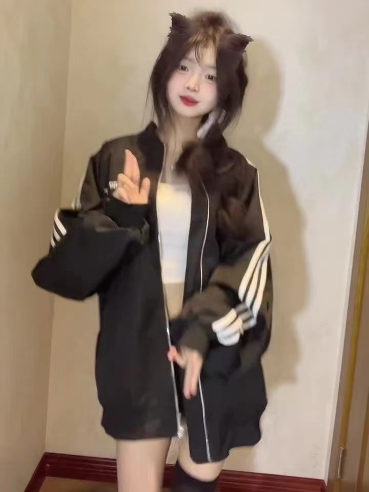 百搭休闲条纹字母棒球服美式复古