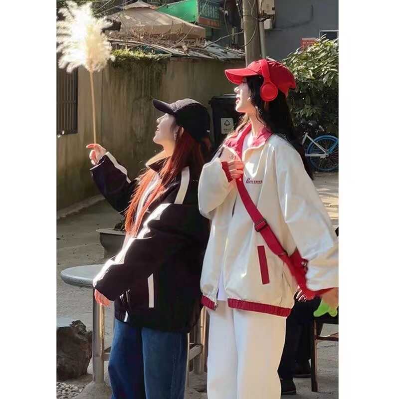 双面穿外套2024春款立领夹克美式宽松休闲潮牌情侣运动韩版冲锋衣