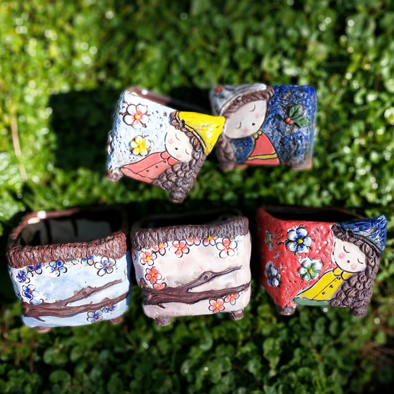 陶瓷可爱娃娃透气复古风多肉花盆