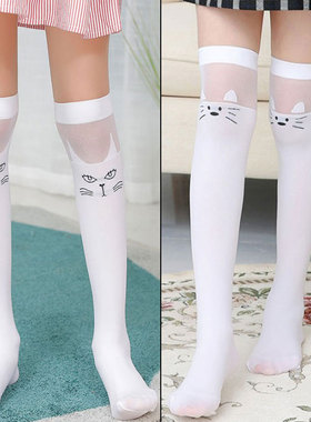 女童长筒过膝袜夏季薄款白色拼接高筒女孩可爱弹力防勾丝公主丝袜