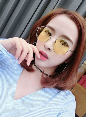 韩版圆形透明黄色素颜墨镜女个性