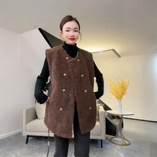 韩版羊羔毛马甲女秋冬新款皮毛一体外穿羊羔绒背心坎肩马夹外套潮
