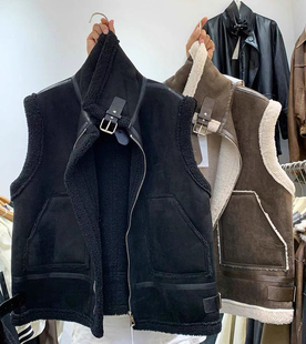 仿羊羔毛马甲女秋冬新款欧货麂皮绒立领加绒保暖机车服马夹外套