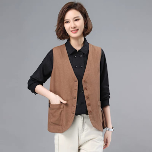 棉麻马甲女春秋百搭韩版 背心坎肩潮 宽松外穿洋气中年妈妈亚麻无袖