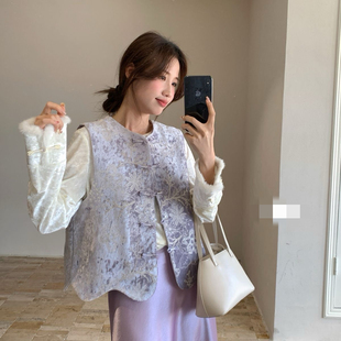 新中式丝绒刺绣钉珠毛毛棉马甲女装加厚国风减龄气质加厚马夹背心