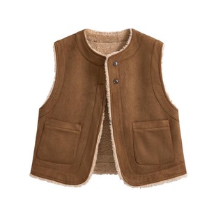 皮毛一体马甲女2026新款 外套上衣 仿羊羔女双面秋冬加厚背心短款