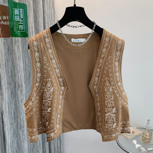 波西米亚风复古做旧无袖 小马甲女秋重工刺绣小个子设计感气质上衣