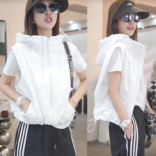 连帽宽松无袖 女士时尚 马甲轻薄防晒服外套马夹上衣潮 新款 2025夏季