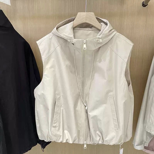 欧货马夹连帽纯色时尚 女装 马甲坎肩女百搭显瘦 新款 欧洲站2025春季