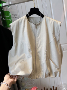 高品质欧货2026早春新款 马甲女 圆领拉链纯色简约洋气休闲坎肩无袖