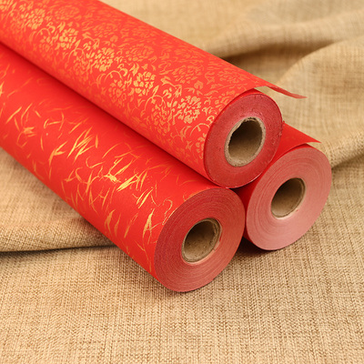 金菊万年红笺宣纸长卷洒金柳丝