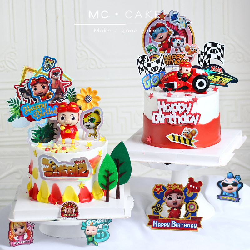 猪猪侠系列蛋糕装饰竞速小英雄恐龙日记男孩生日蛋糕装饰摆件插件