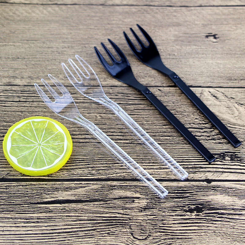 一次性长柄三齿叉黑色款蛋糕叉子物廉价美独立包装水果叉100个装