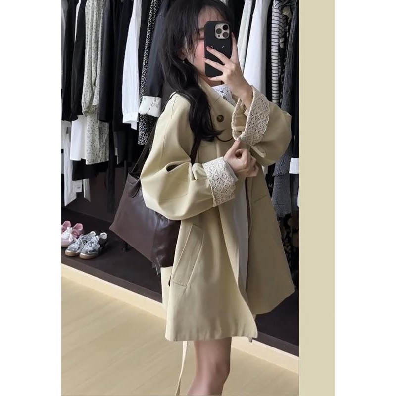 蕾丝拼接袖子风衣外套女2
