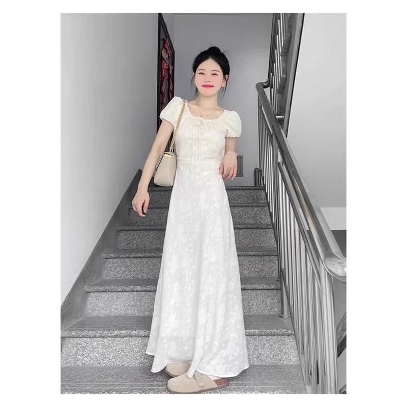 法式温柔风泡泡袖杏色碎