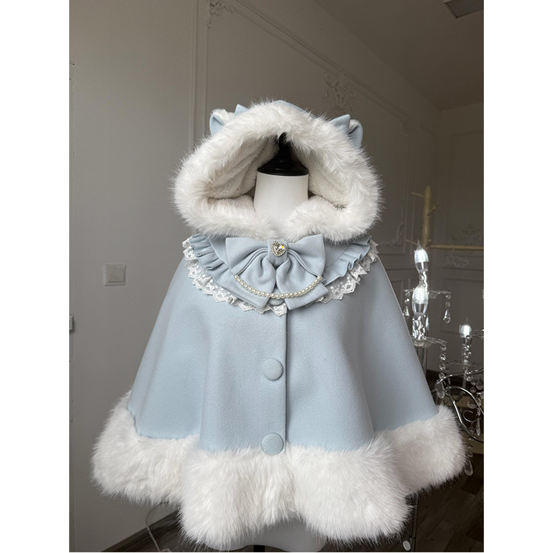 【猫咪斗篷】2025年新款蝴蝶结洛丽塔外套Lolita加绒斗篷毛呢外套