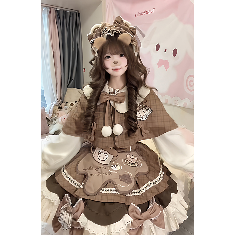 巧克力可可小熊可爱甜美斗篷lolita裙jsk洛丽塔少女感公主裙秋冬