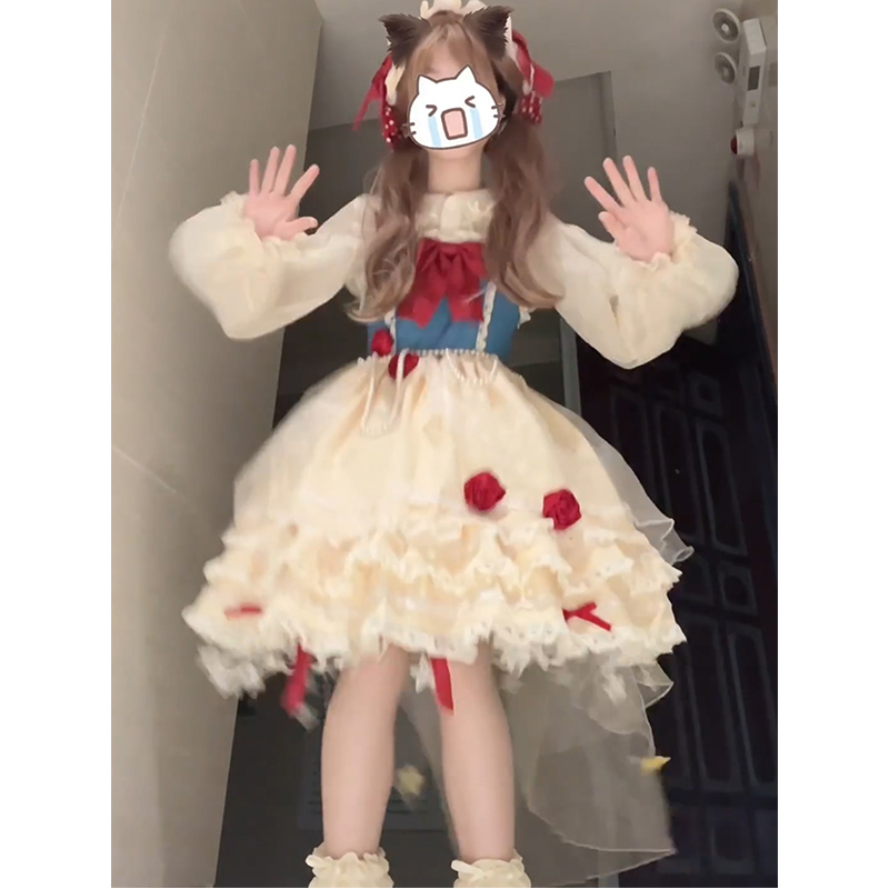 甜美小雪愿公主lolita裙长袖洛丽塔lo裙拖尾蓬蓬公主裙蓬蓬裙洋装