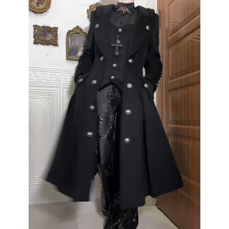 暗黑哥特风优雅王子系设计双排扣收腰中长款风衣外套lolita基佬装