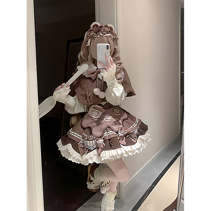 巧克力可可小熊可爱甜美斗篷lolita裙jsk洛丽塔公主裙蛋糕裙秋冬
