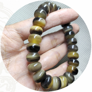 天然真品黑黄花纹驴蹄子手串手链文玩佛珠饰品12mm算盘珠手捻饰品