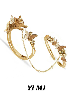 YiMi亦米原创喵系列时尚流苏蝴蝶戒指女高级感猫咪新款开口食指戒