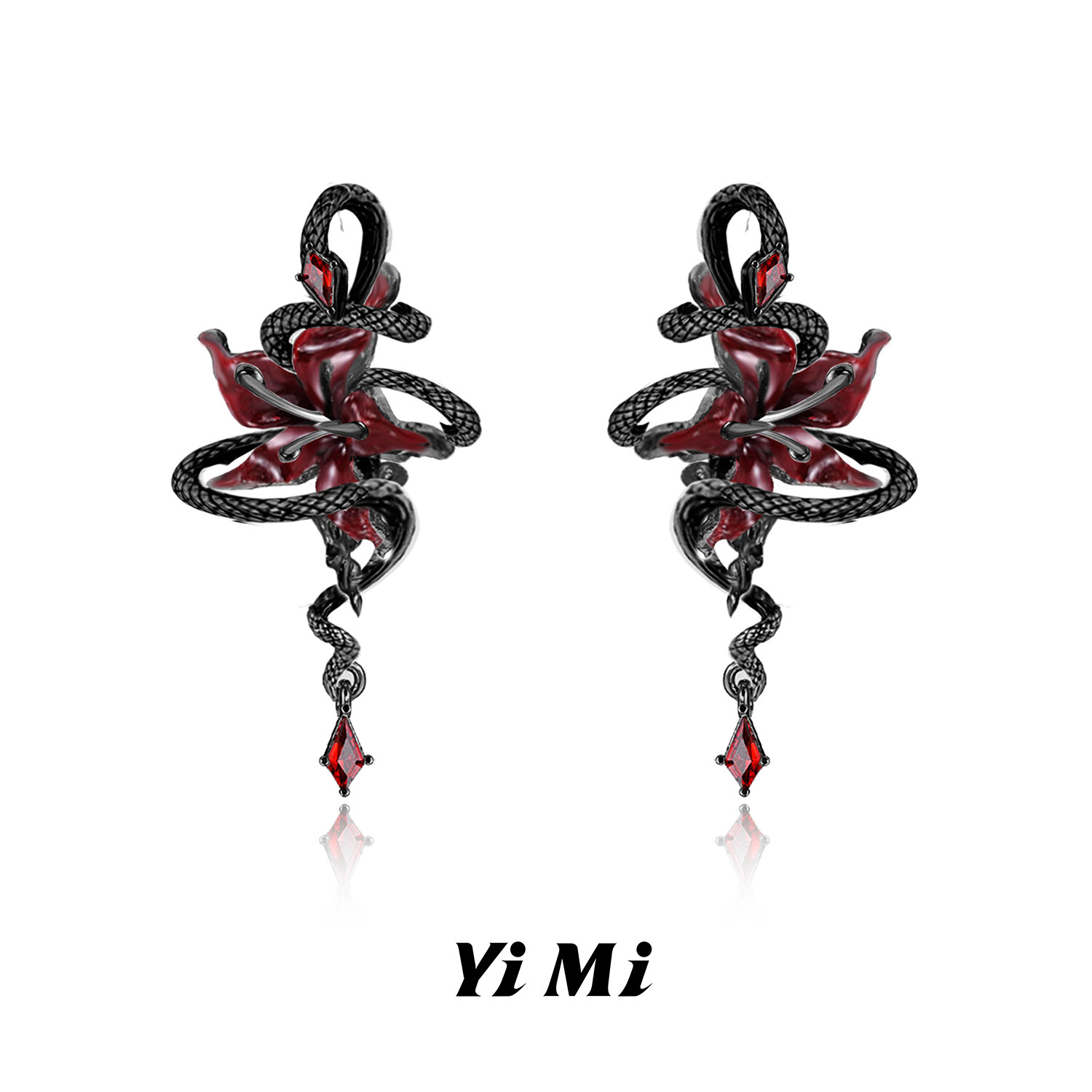 YiMi亦米原创潮酷哥特风暗黑百合花耳环个性蛇缠绕耳钉高级感耳饰,饰品/流行首饰/时尚饰品新,耳环,淘宝优惠券,粉丝福利购,淘宝优惠卷
