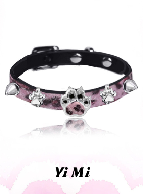 YiMi亦米原创潮酷朋克粉色猫爪手环甜酷小众时尚秋冬皮质手链新