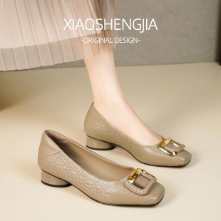 女2025新款 鞋 百搭通勤女鞋 配裙子 子 晚晚风温柔鞋 真皮方扣单鞋