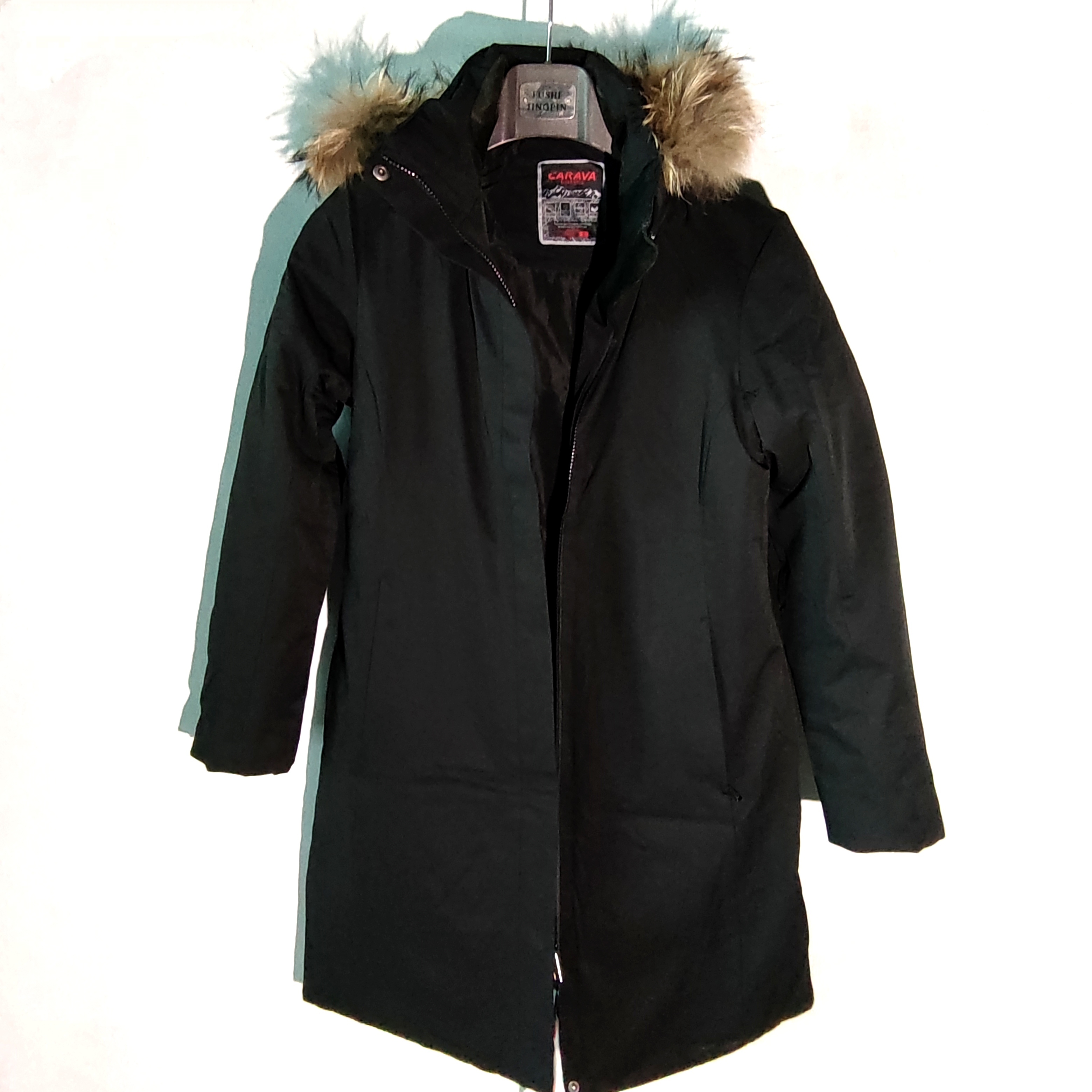 CARAVA喀尔沃户外女士电加热毛领鹅羽绒服中长款加厚秋冬时尚休闲