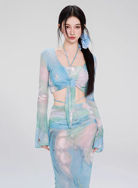 AM 西西里辣妹 扎染防晒四件套比基尼纯欲温泉度假性感沙滩泳衣女