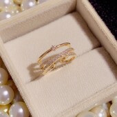 Sweet Girl设计师款 镶钻交叉戒指女小众金色开口指环